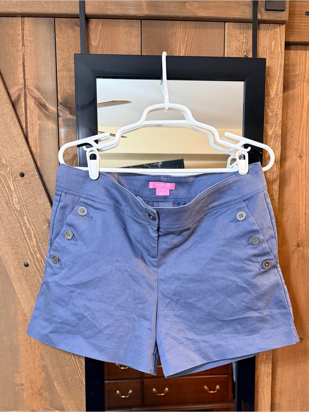 Isaac Mizrahi Slate Blue Button-Accent Bermuda Shorts